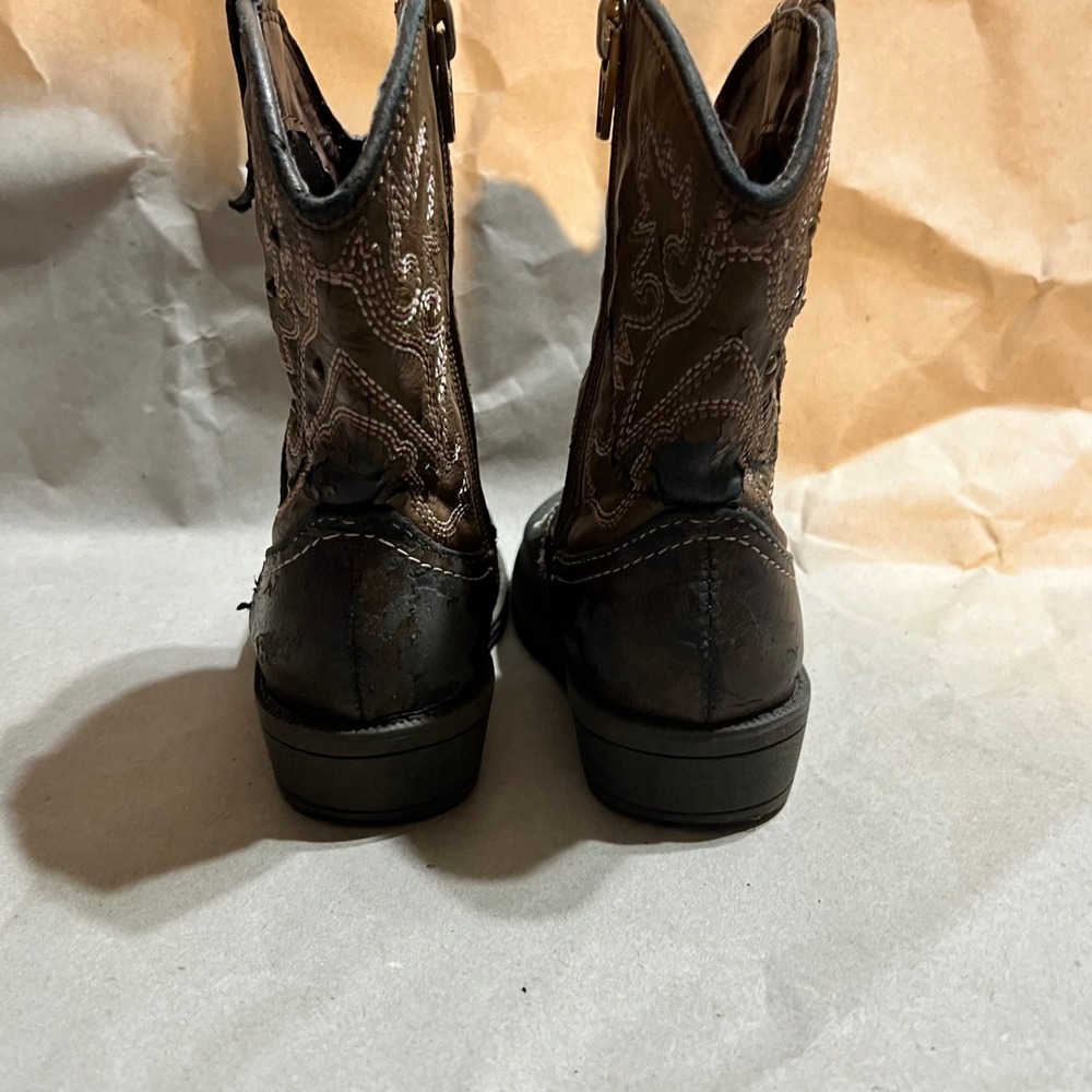 Cherokee Size 8 Toddler Cowboy Boots Brown Western Stitch Studded Side Zip - Picture 5 of 9